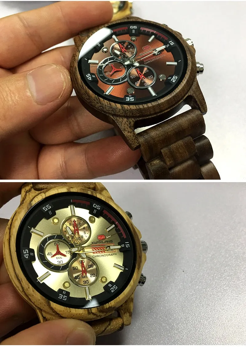 Stylish Wood Chronograph Military Mens Watch