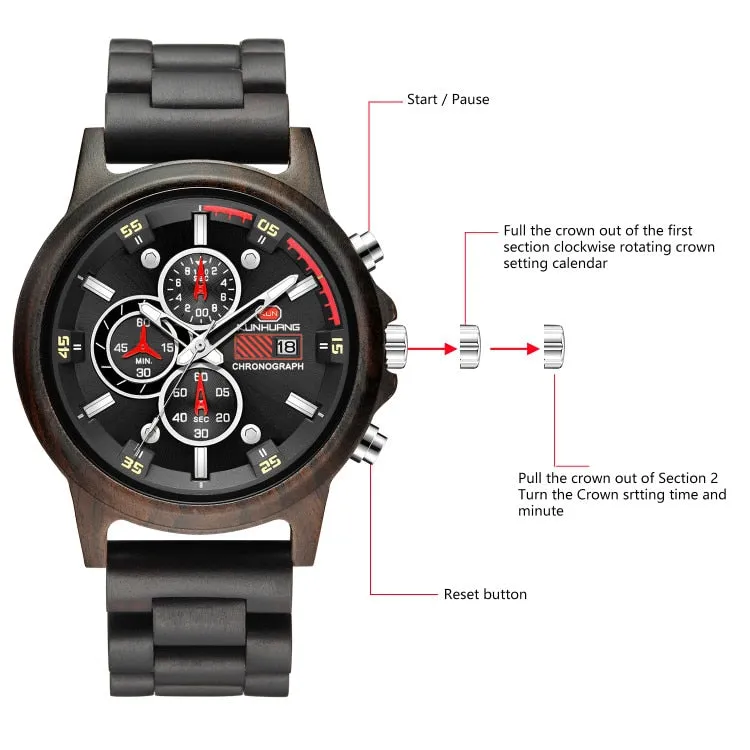 Stylish Wood Chronograph Military Mens Watch