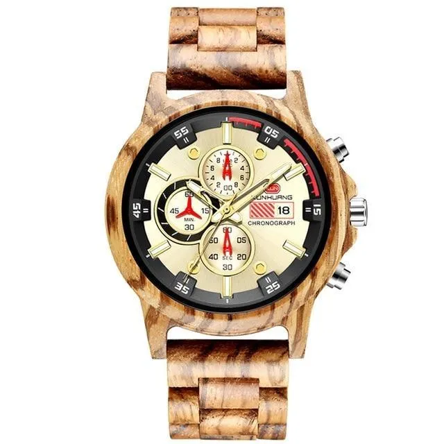 Stylish Wood Chronograph Military Mens Watch