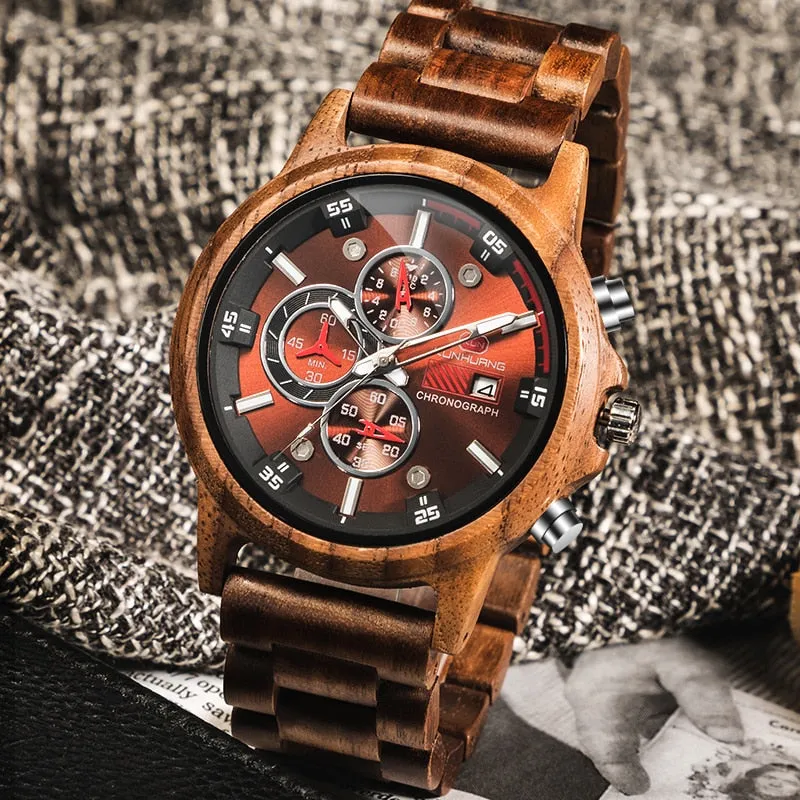 Stylish Wood Chronograph Military Mens Watch