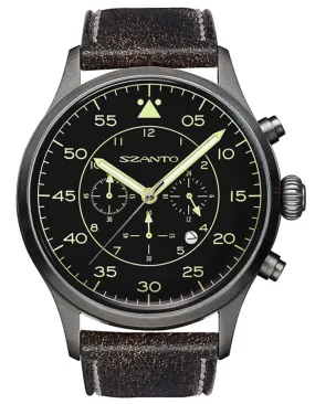 Szanto Mens 2600 Series Chronograph - Black Dial - Strap - Yellow Highlights