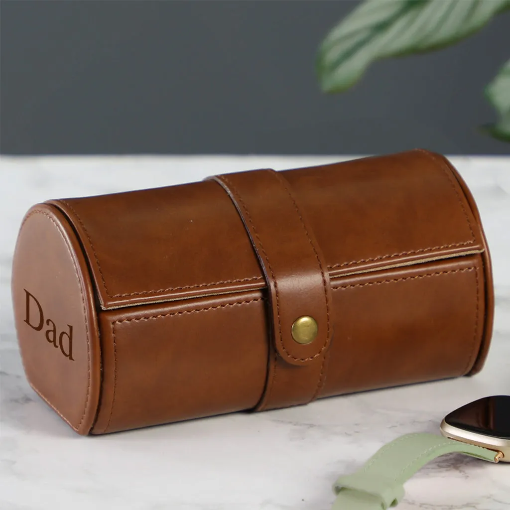 Tan Brown Leather Two Section Watch Box