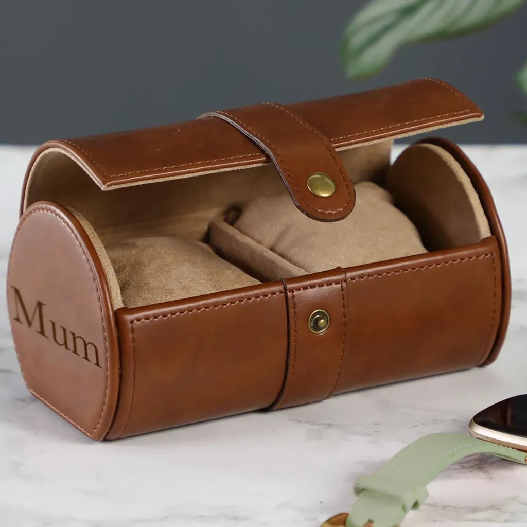 Tan Brown Leather Two Section Watch Box