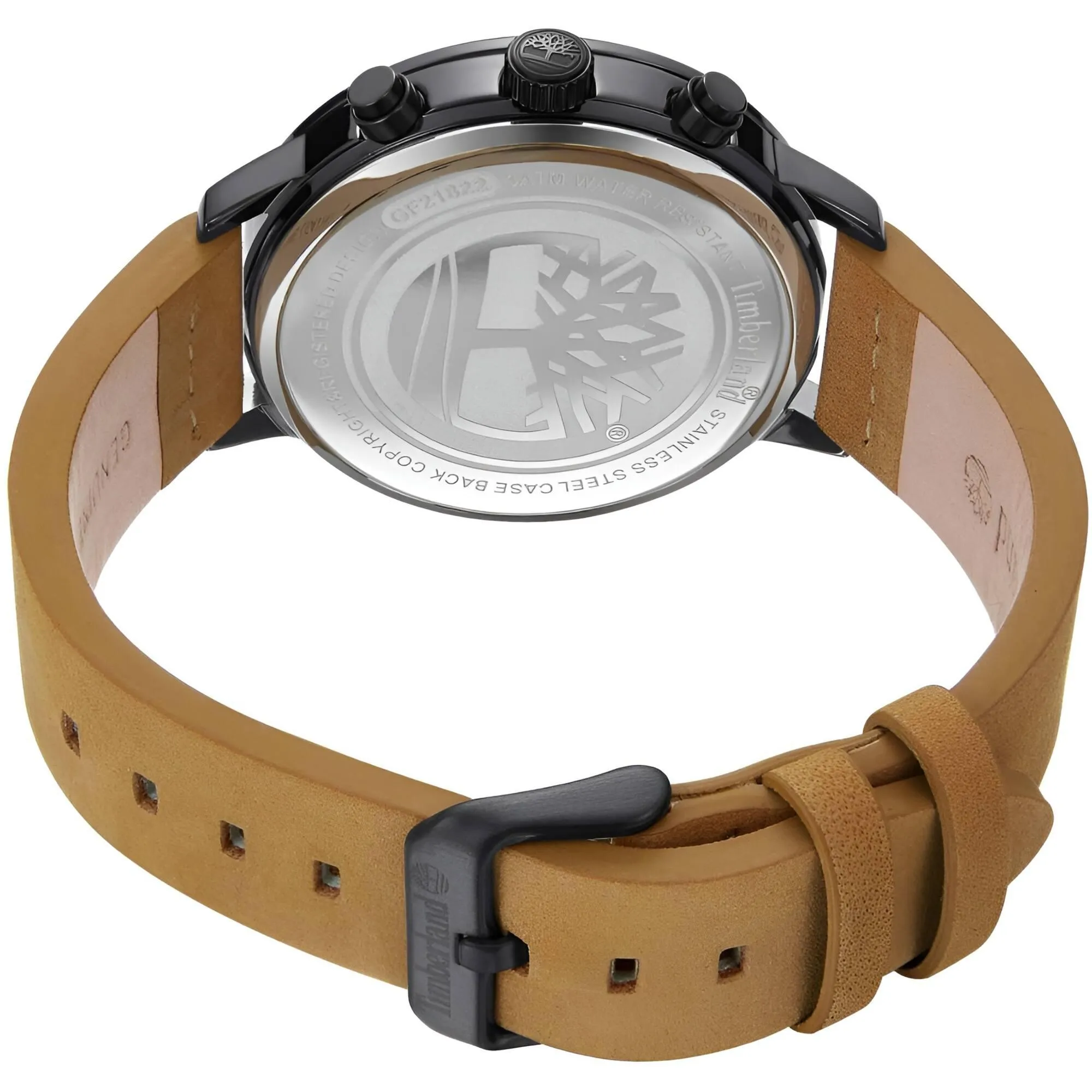 Timberland Men's Watch - Dress Sport Black Dial Tan Strap Day-Date | TDWGF2182201