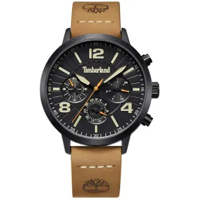 Timberland Men's Watch - Dress Sport Black Dial Tan Strap Day-Date | TDWGF2182201