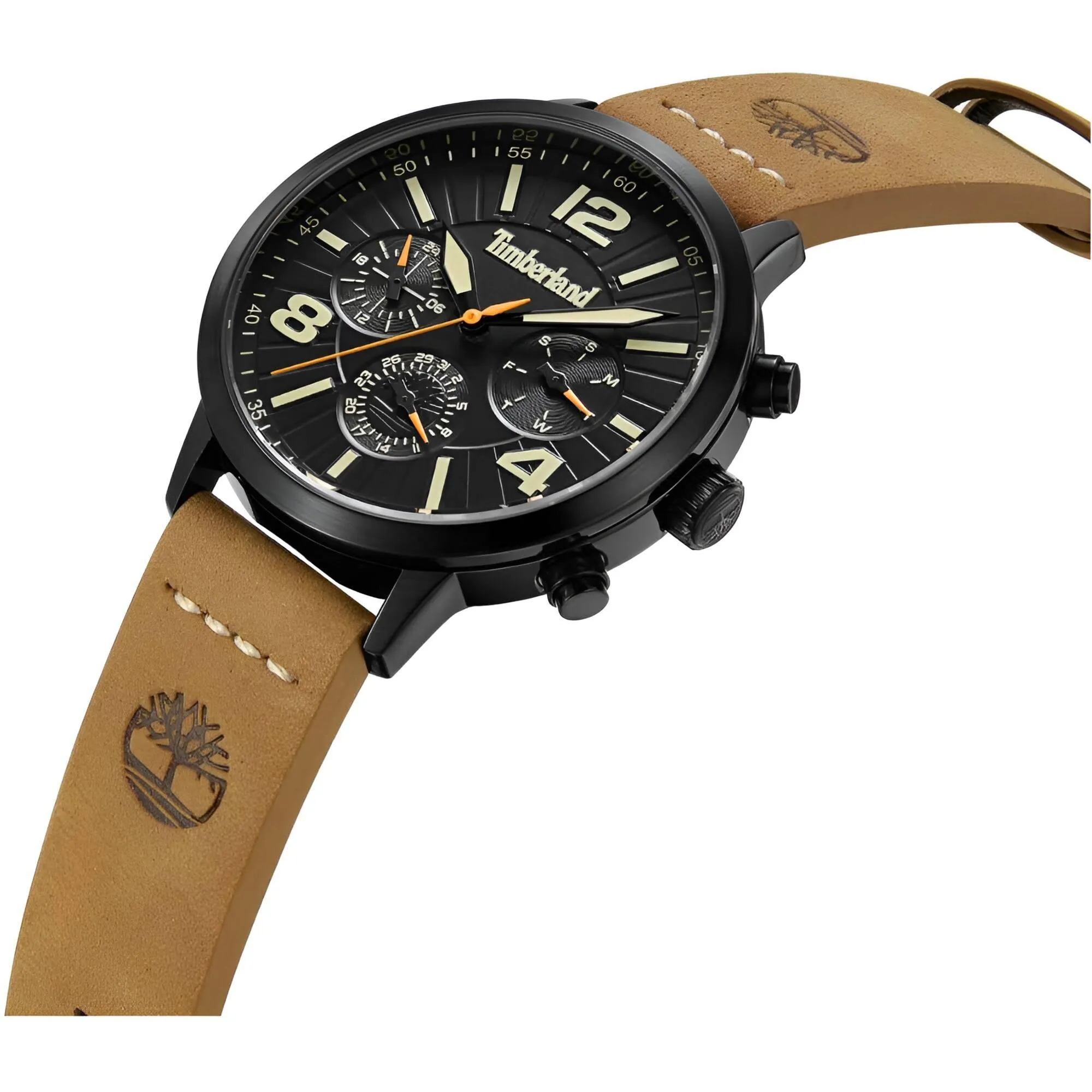 Timberland Men's Watch - Dress Sport Black Dial Tan Strap Day-Date | TDWGF2182201