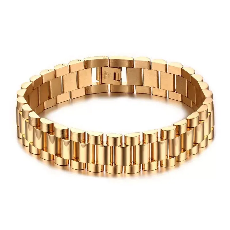 Time Stainless Steel Watch Band Bracelets 15mm Gold