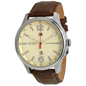 TOMMY HILFIGER Beige Dial Brown Leather Men's Watch