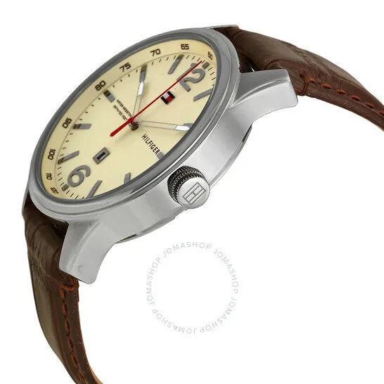 TOMMY HILFIGER Beige Dial Brown Leather Men's Watch