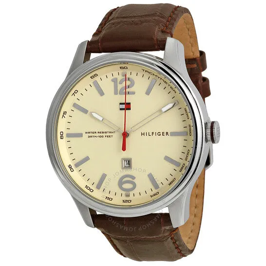 TOMMY HILFIGER Beige Dial Brown Leather Men's Watch