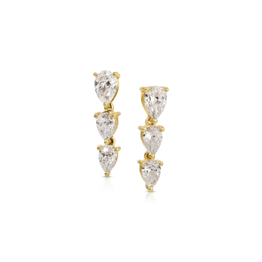 TRE GRADUATED PEAR DIAMOND DROP EARRINGS