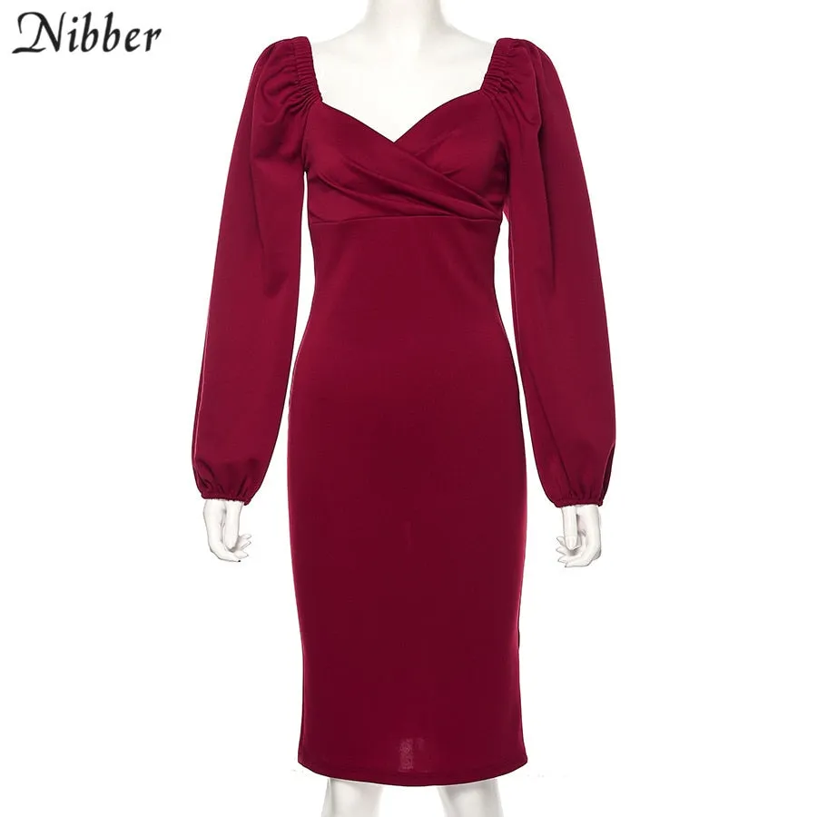 V Neck off shoulder Elegant midi dress