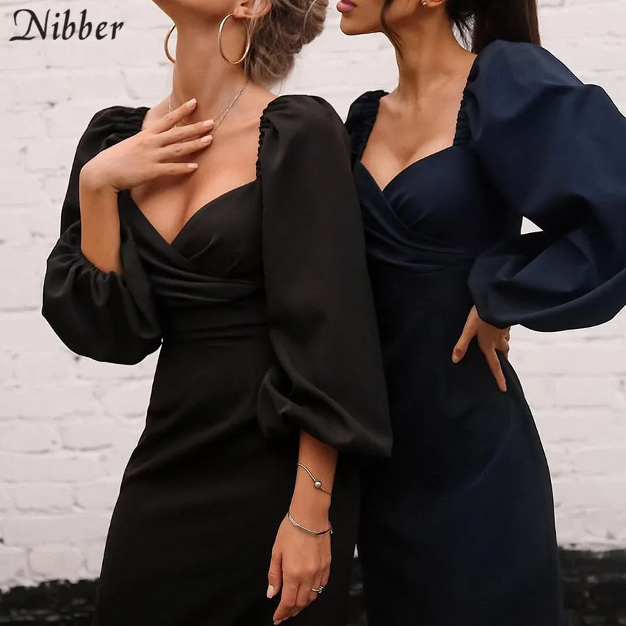 V Neck off shoulder Elegant midi dress