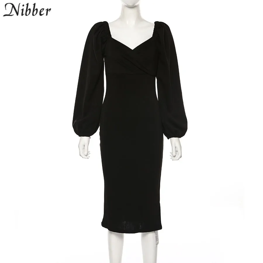 V Neck off shoulder Elegant midi dress