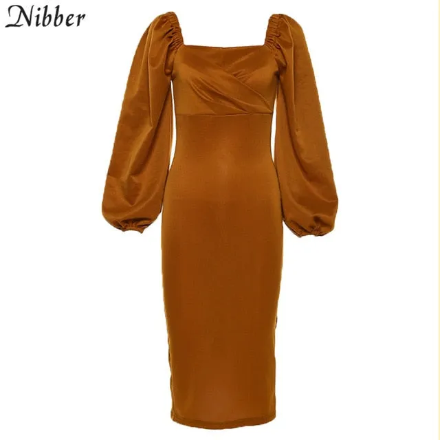 V Neck off shoulder Elegant midi dress