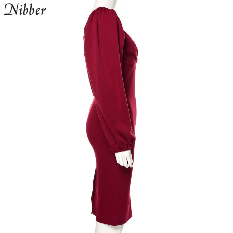 V Neck off shoulder Elegant midi dress