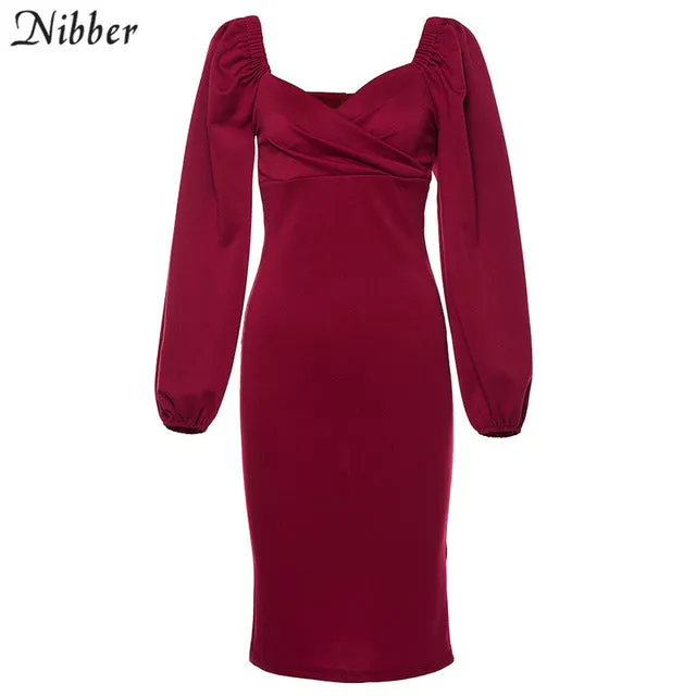 V Neck off shoulder Elegant midi dress