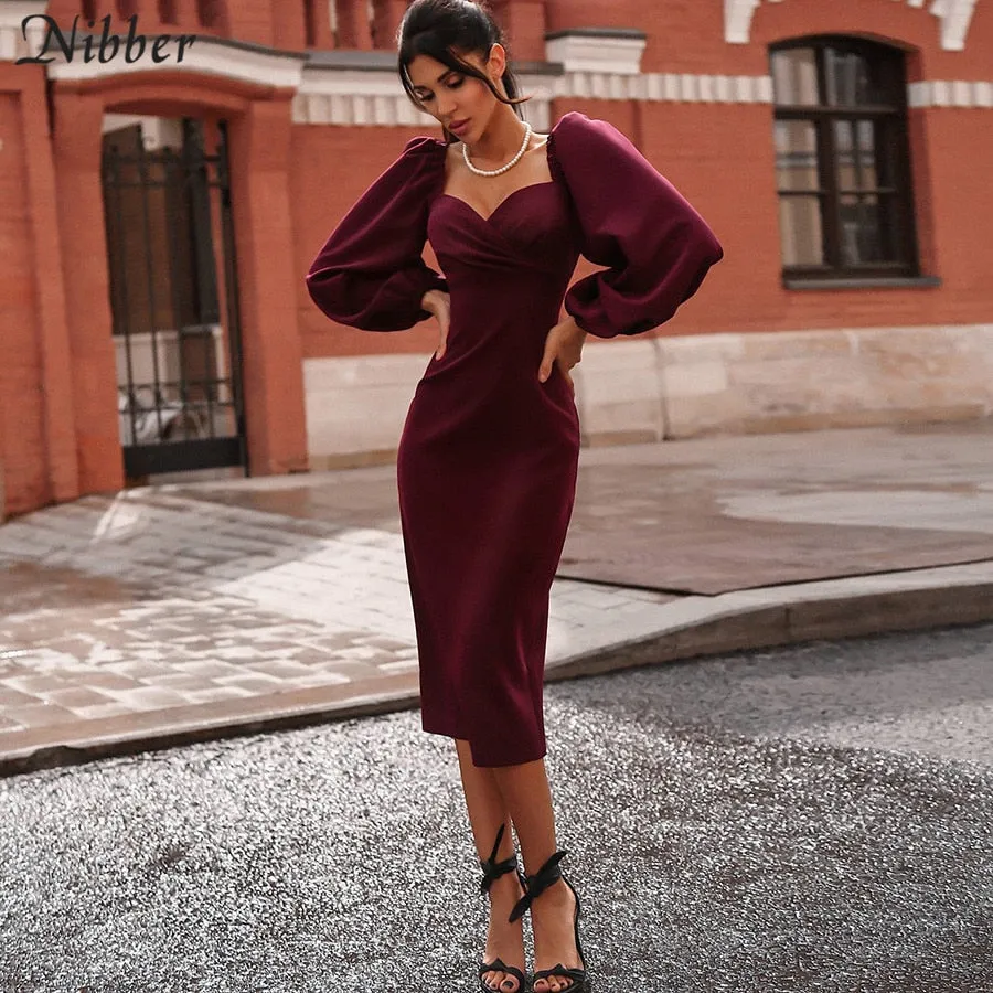 V Neck off shoulder Elegant midi dress