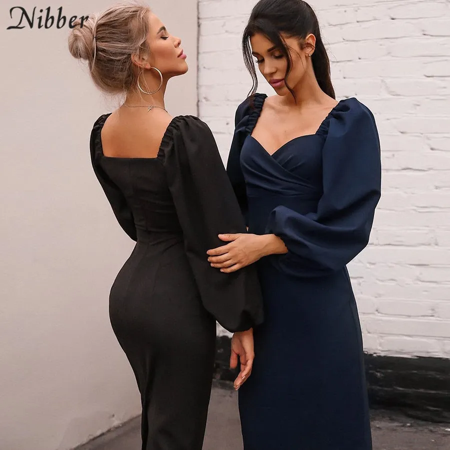 V Neck off shoulder Elegant midi dress