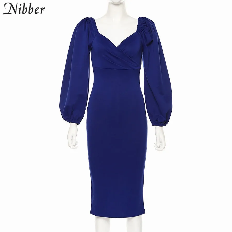 V Neck off shoulder Elegant midi dress