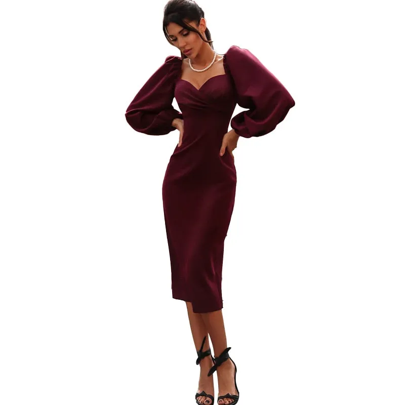 V Neck off shoulder Elegant midi dress