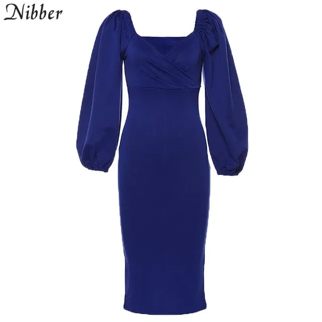 V Neck off shoulder Elegant midi dress