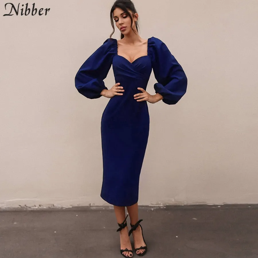 V Neck off shoulder Elegant midi dress