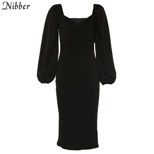 V Neck off shoulder Elegant midi dress