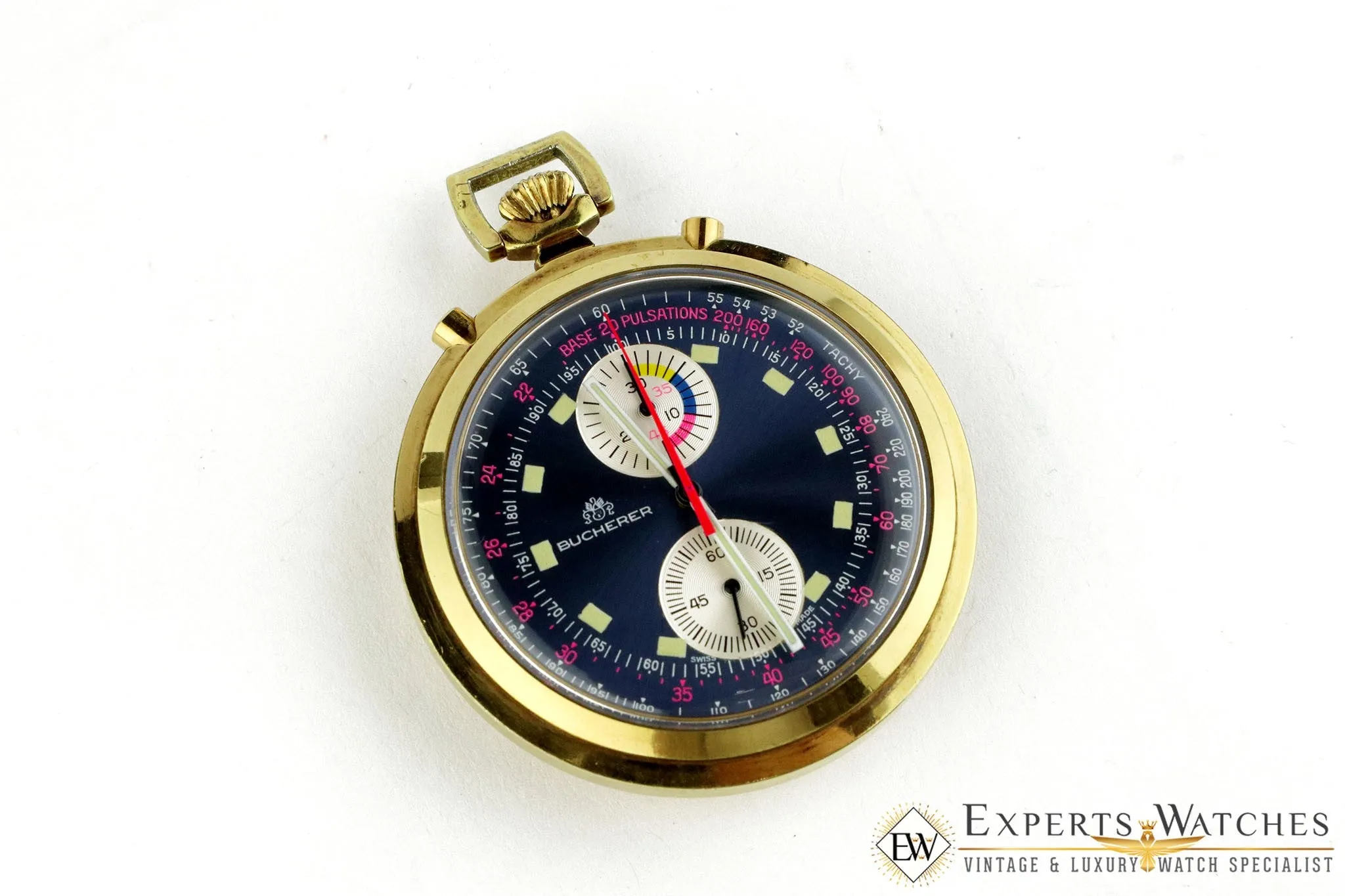 Vintage 1970s Bucherer Chronograph Panda Pocket Watch Regatta Doctor Soccer CPO