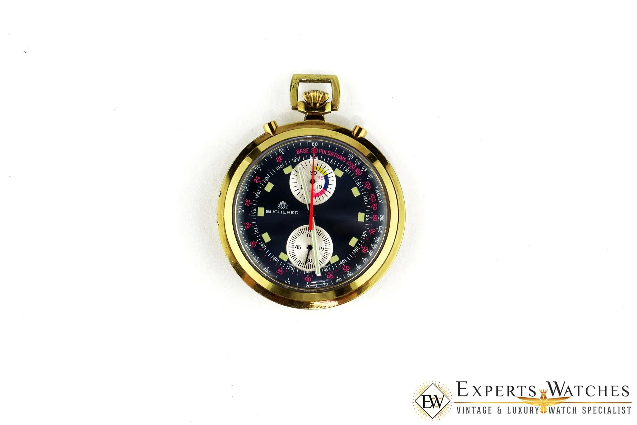 Vintage 1970s Bucherer Chronograph Panda Pocket Watch Regatta Doctor Soccer CPO
