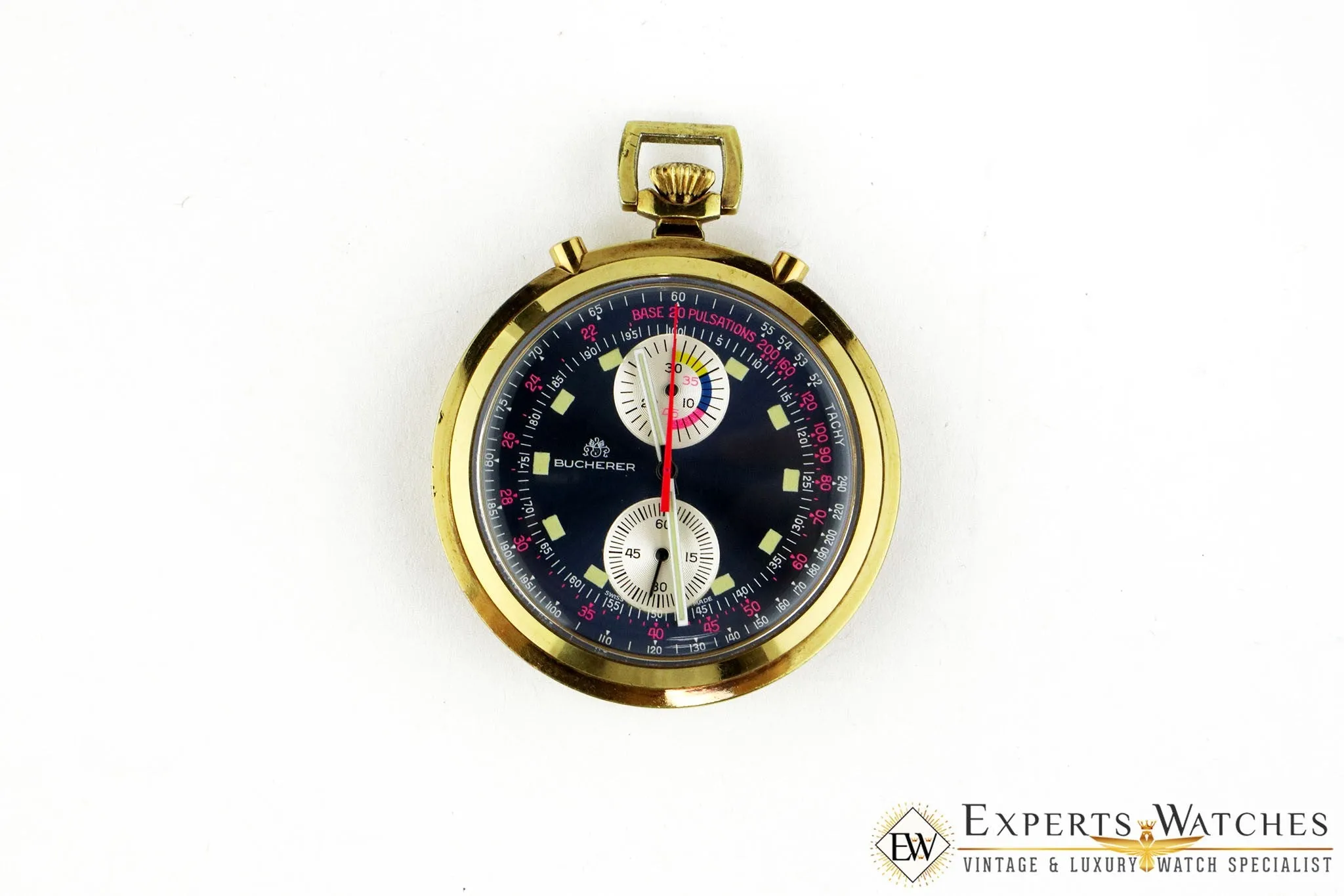 Vintage 1970s Bucherer Chronograph Panda Pocket Watch Regatta Doctor Soccer CPO