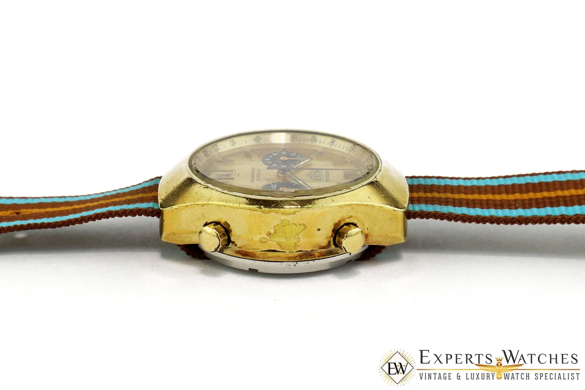 Vintage 1974 Heuer Carrera 110.515 CHN Gold Panda Chronograph Cal 12 Watch CPO