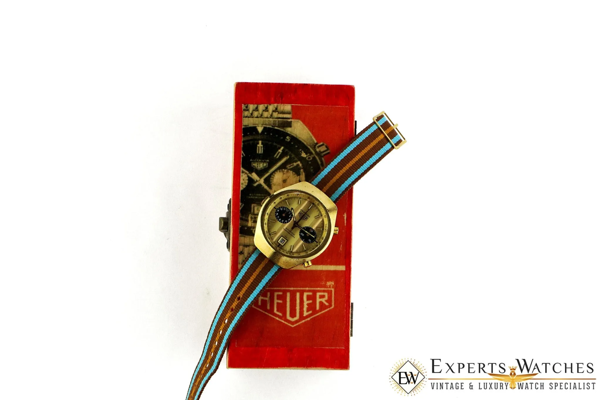 Vintage 1974 Heuer Carrera 110.515 CHN Gold Panda Chronograph Cal 12 Watch CPO