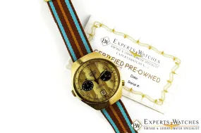 Vintage 1974 Heuer Carrera 110.515 CHN Gold Panda Chronograph Cal 12 Watch CPO