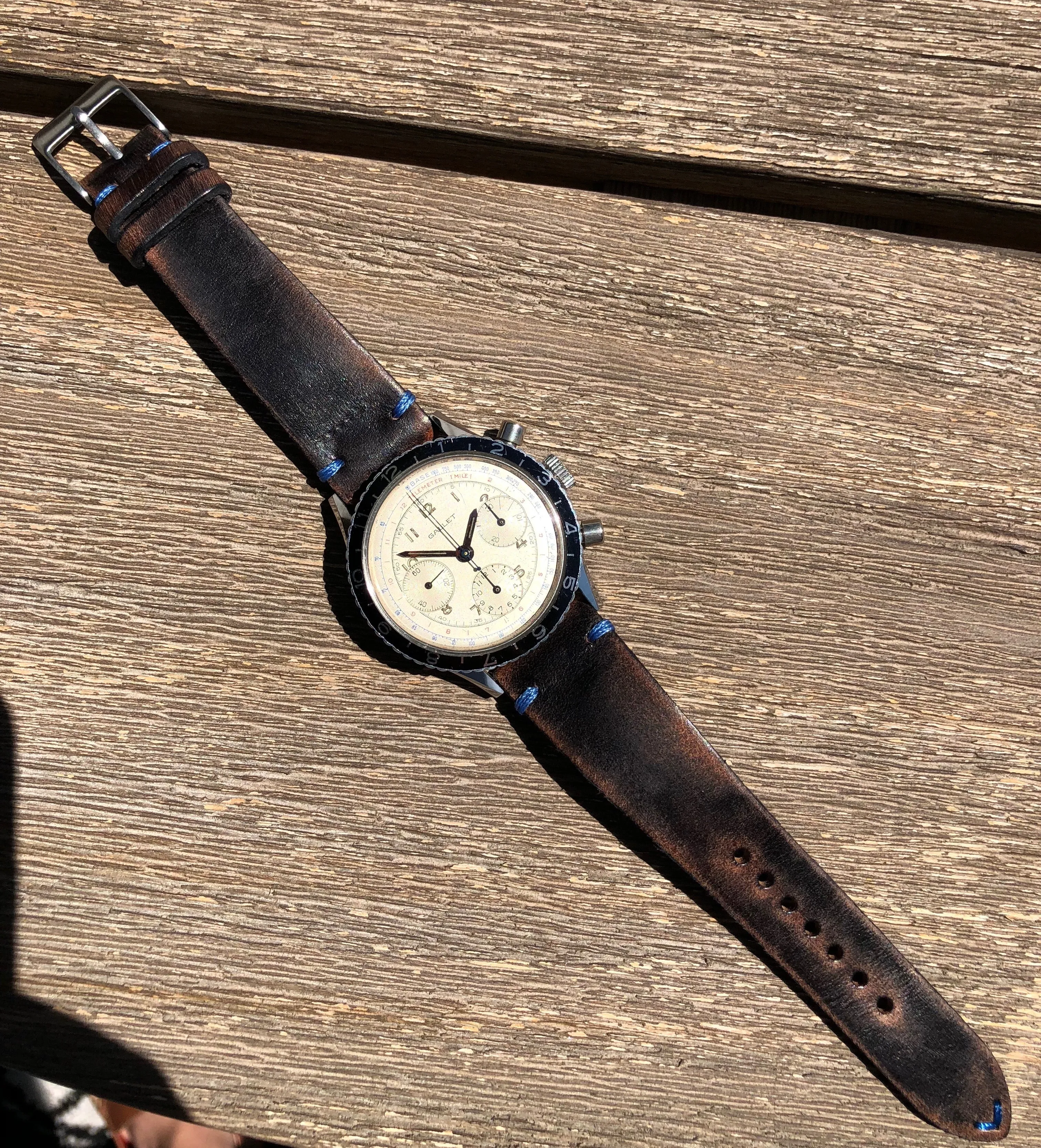 Vintage Gallet MultiChron Pilot Valjoux 72 Chronograph White Stainless Steel Wristwatch