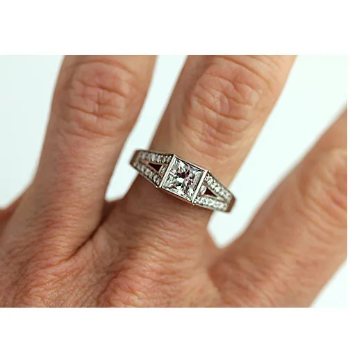 Vintage Style 1.50 CTW Split Shank Princess Cut Diamond Engagement Ring GIA K/SI2