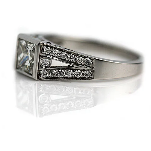Vintage Style 1.50 CTW Split Shank Princess Cut Diamond Engagement Ring GIA K/SI2
