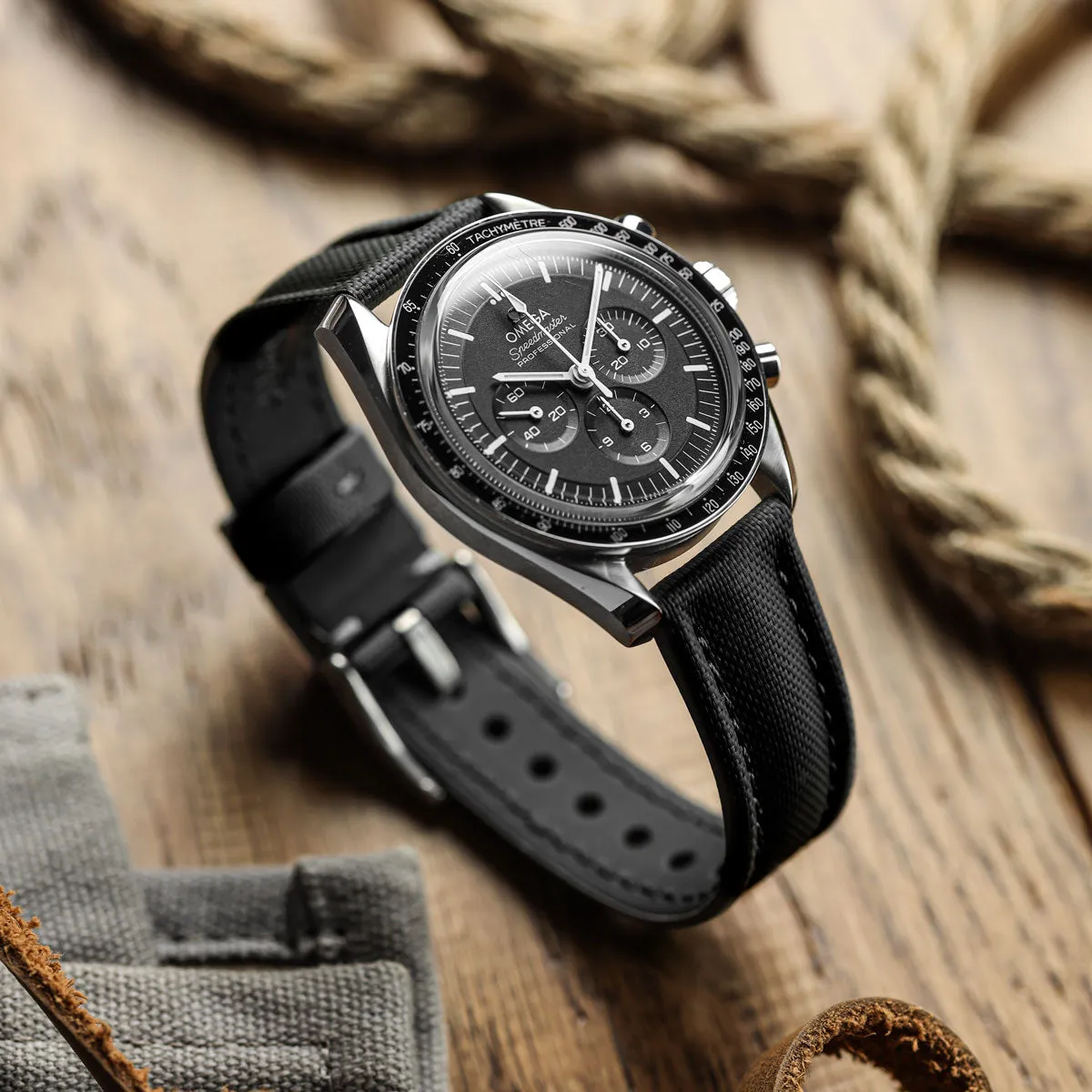 WatchGecko Atlas Sailcloth Watch Strap - Black