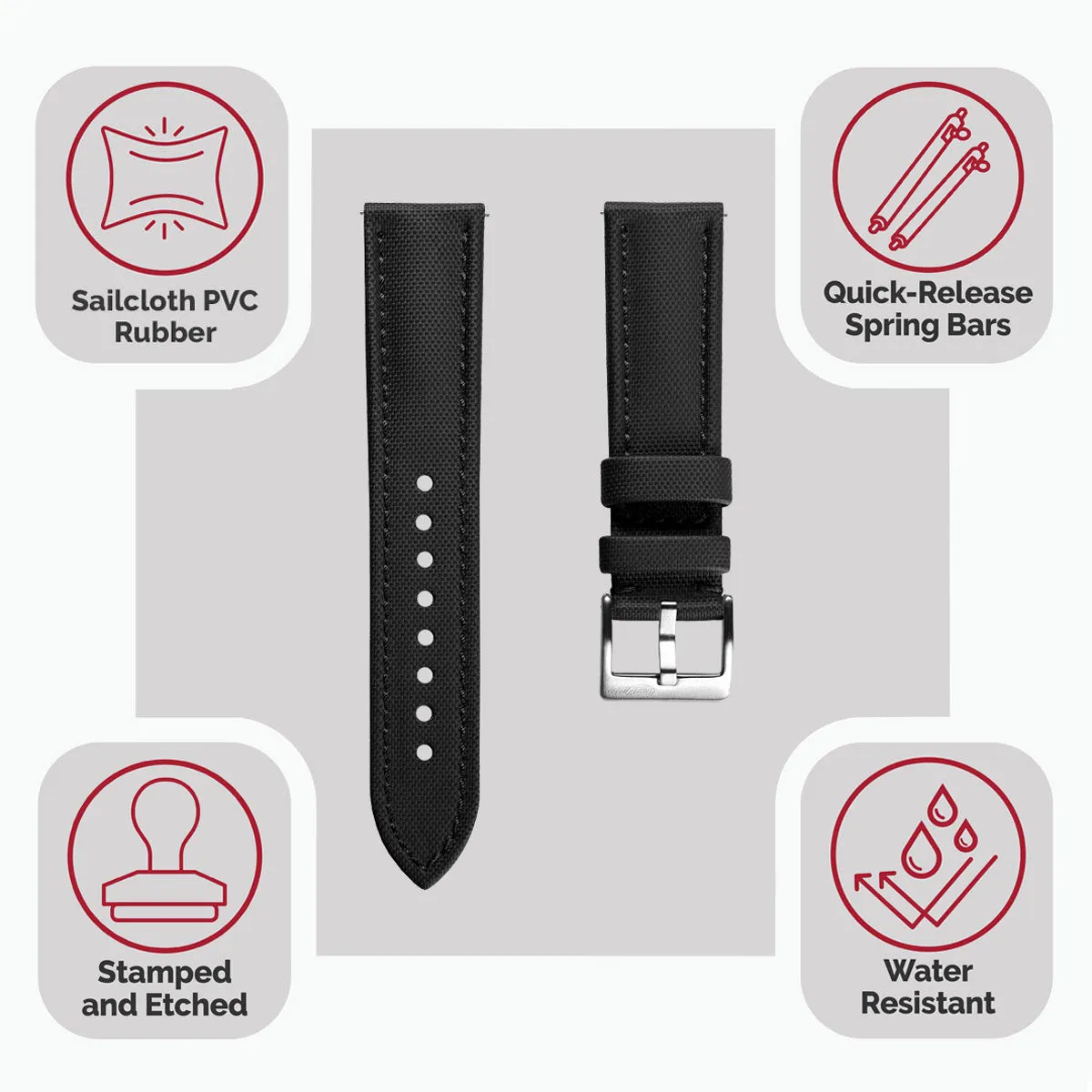 WatchGecko Atlas Sailcloth Watch Strap - Black
