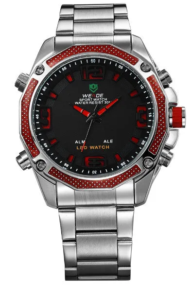 WEIDE Men Military Army Watch Analog LED Digital Stainless Steel Multifunction Quartz Sports Watch Men's Wristwatches