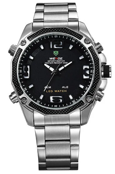 WEIDE Men Military Army Watch Analog LED Digital Stainless Steel Multifunction Quartz Sports Watch Men's Wristwatches