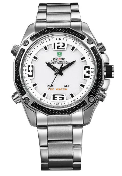 WEIDE Men Military Army Watch Analog LED Digital Stainless Steel Multifunction Quartz Sports Watch Men's Wristwatches