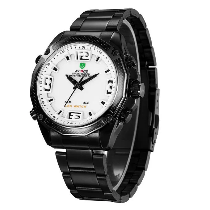 WEIDE Men Military Army Watch Analog LED Digital Stainless Steel Multifunction Quartz Sports Watch Men's Wristwatches