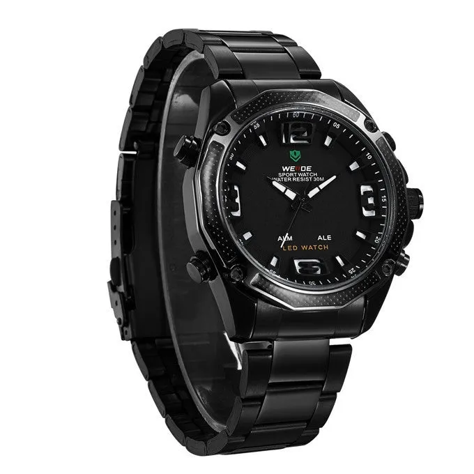 WEIDE Men Military Army Watch Analog LED Digital Stainless Steel Multifunction Quartz Sports Watch Men's Wristwatches