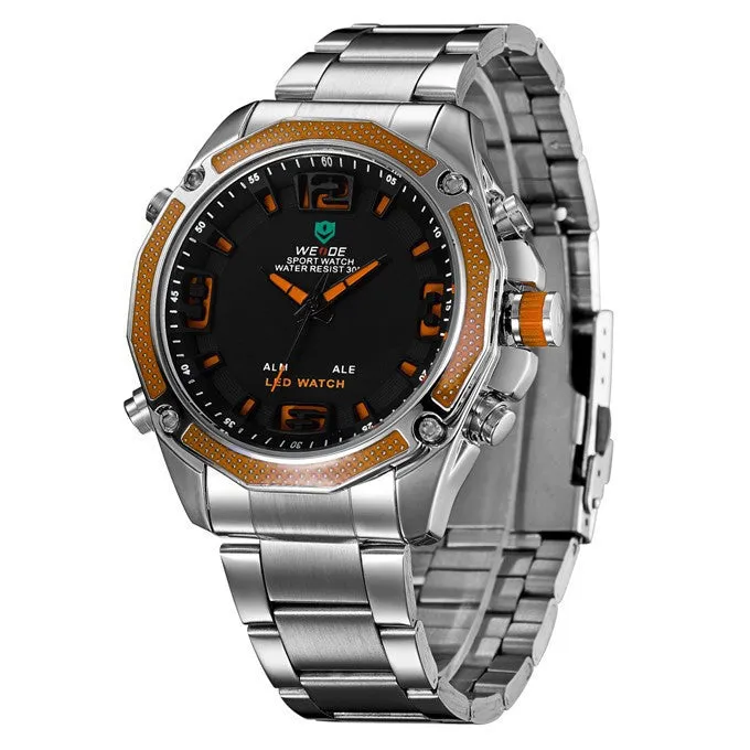 WEIDE Men Military Army Watch Analog LED Digital Stainless Steel Multifunction Quartz Sports Watch Men's Wristwatches