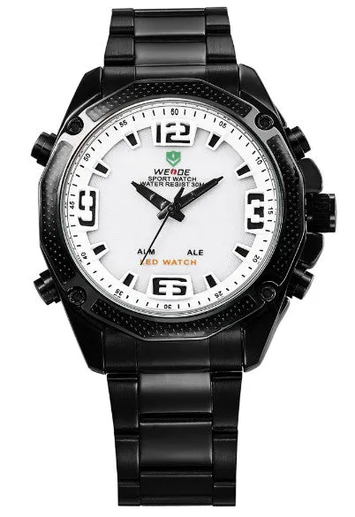 WEIDE Men Military Army Watch Analog LED Digital Stainless Steel Multifunction Quartz Sports Watch Men's Wristwatches