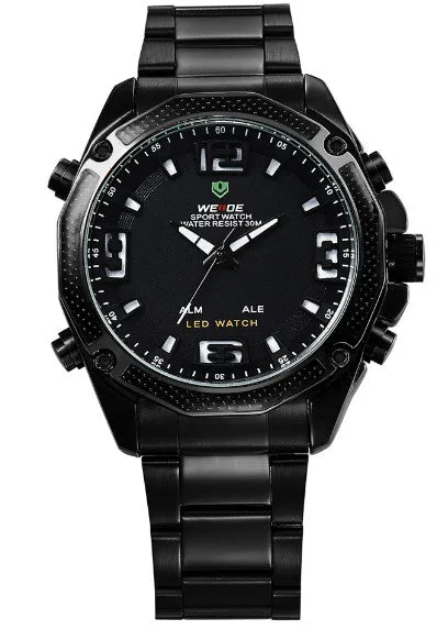 WEIDE Men Military Army Watch Analog LED Digital Stainless Steel Multifunction Quartz Sports Watch Men's Wristwatches