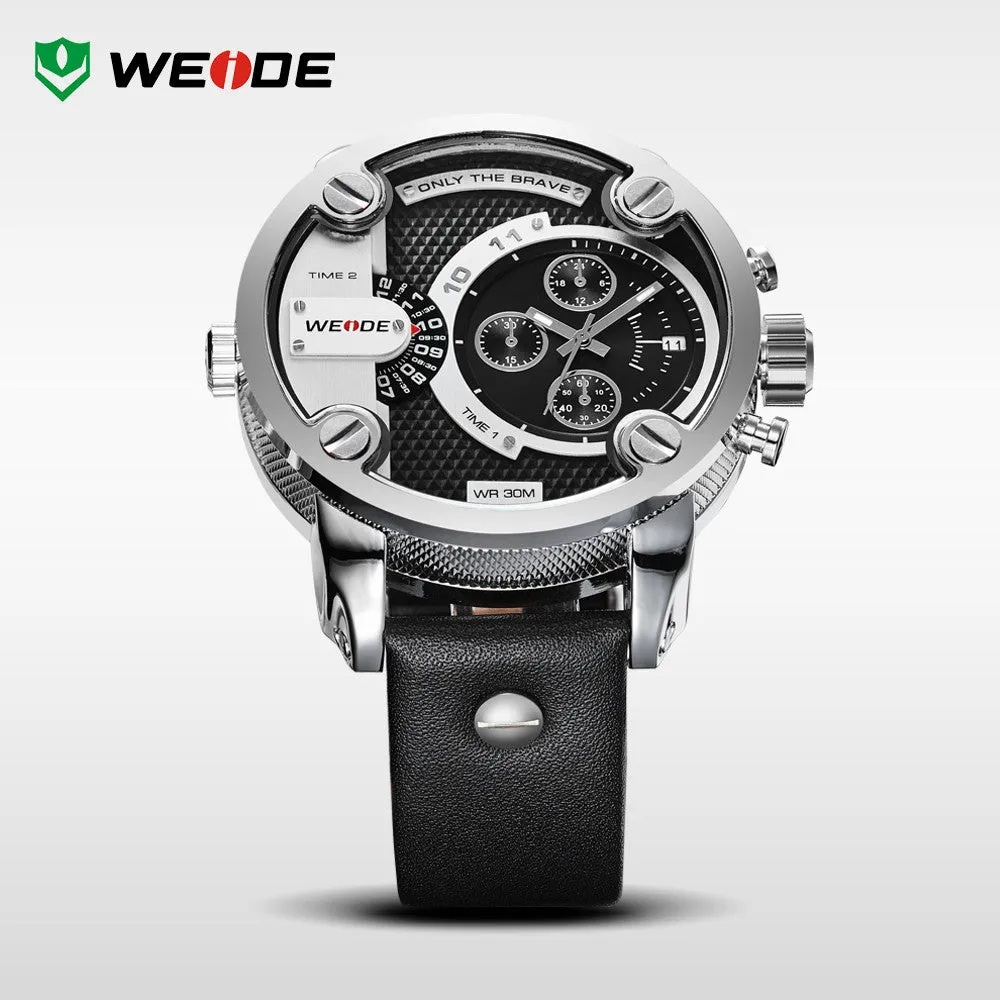 WEIDE New Quartz Watch Men's Sports Over size Military Leather Watches Men Luxury Brand 30 Meters Water Resistant