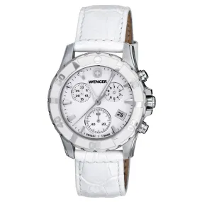 Wenger 70744 Women's Sport Elegance White MOP Dial White Leather Strap Chronograph Watch