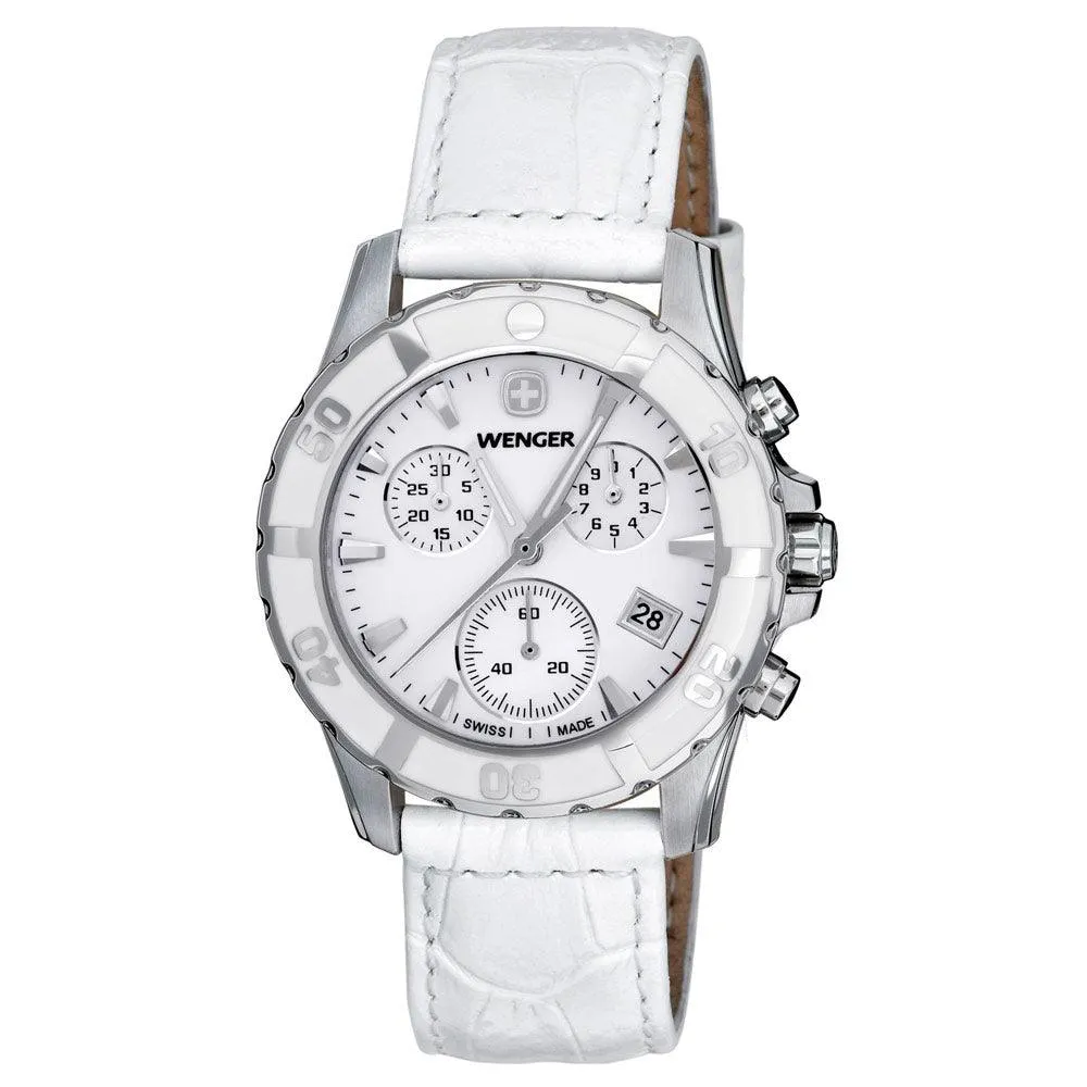 Wenger 70744 Women's Sport Elegance White MOP Dial White Leather Strap Chronograph Watch